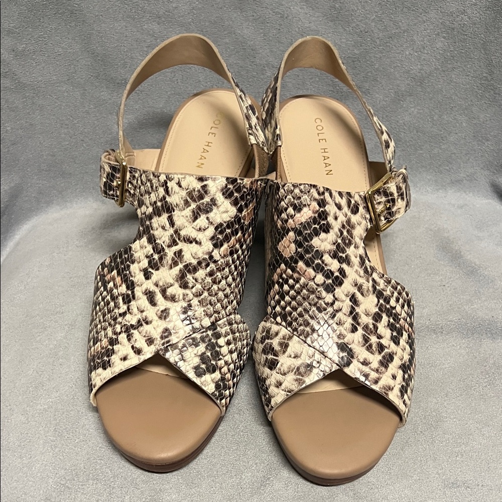 Cole Haan Women's Cream and Brown Snakeskin Sandals